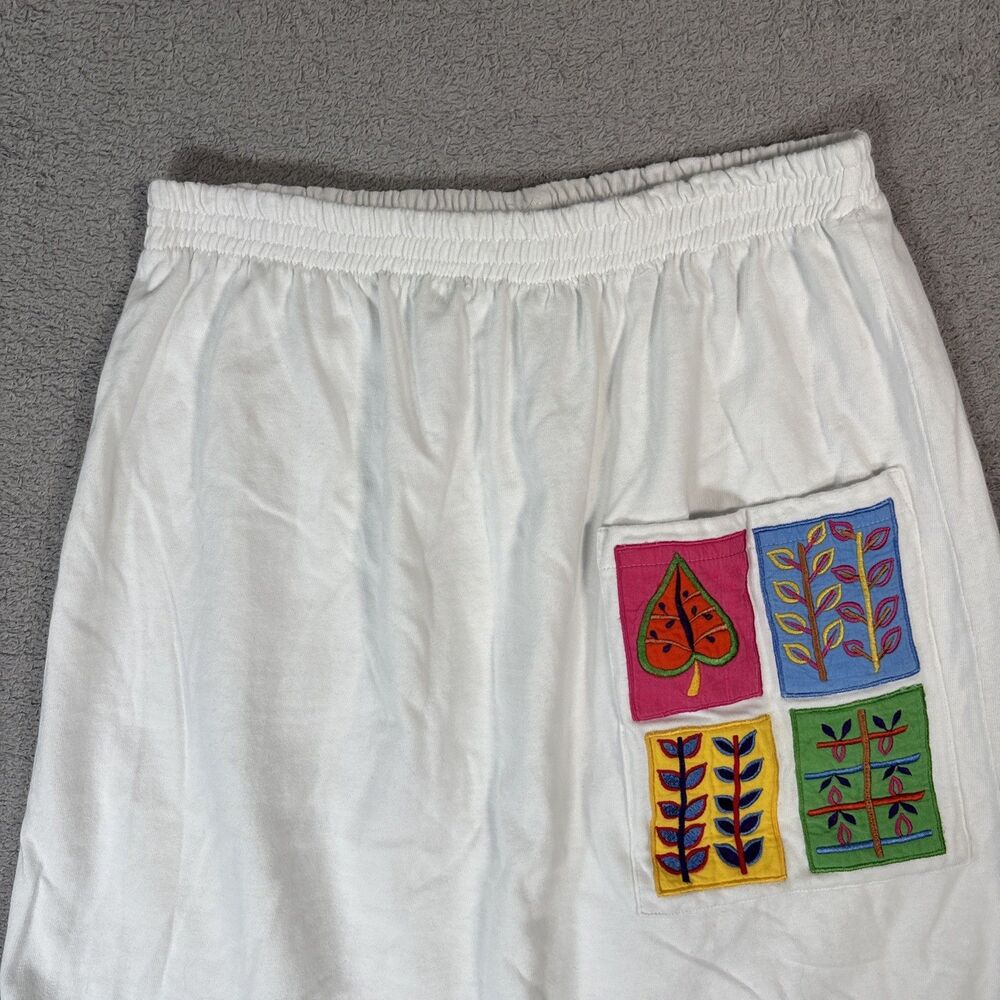 Michael Simon Lite Skirt Women's Size S White‎ Embroidered Leaf Patchwork Pocket - Picture 2 of 10